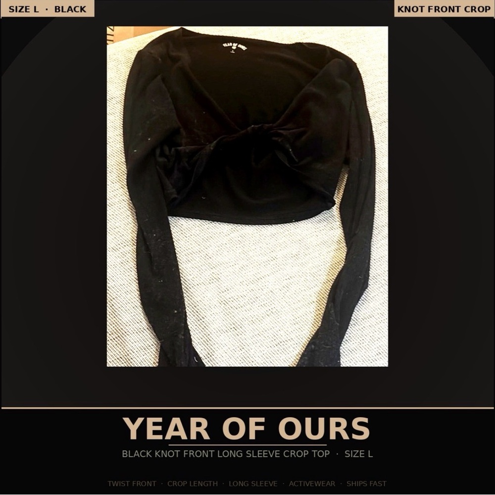 Year of Ours Black Knot Front Long Sleeve Crop Top Size L | Twist Front |